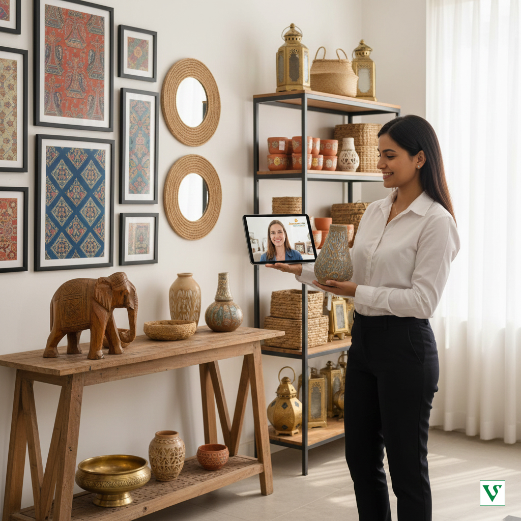 Artisanal home decor from India including brass vases, hand-carved marble coasters, and sustainable wall art for international wholesale.