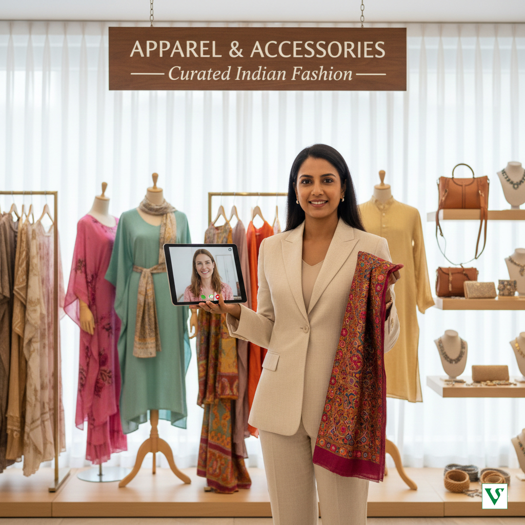Sustainable fashion apparel and artisanal accessories from India, featuring organic cotton garments, silk scarves, and handcrafted leather bags.